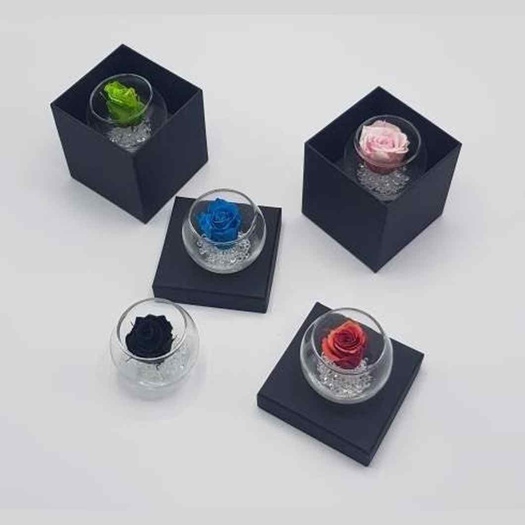 MBOS London Mini Preserved Rose With Crystals In a Glass Tealight Holder Presented In a Black Gift Box