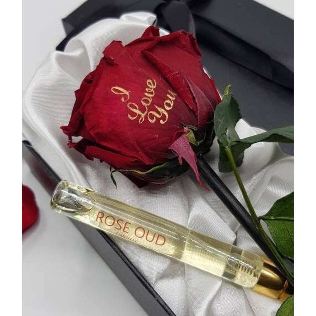 MBOS London Rose Gift set - Single Stem Preserved Red Rose and Perfume Gift Set