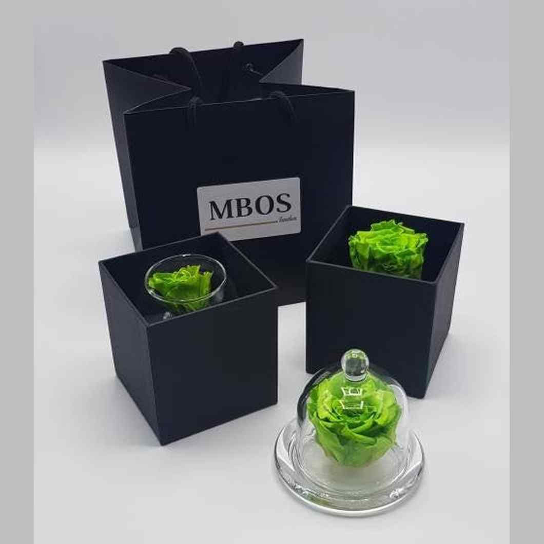 MBOS London Mini Preserved Rose With Crystals In a Glass Tealight Holder Presented In a Black Gift Box