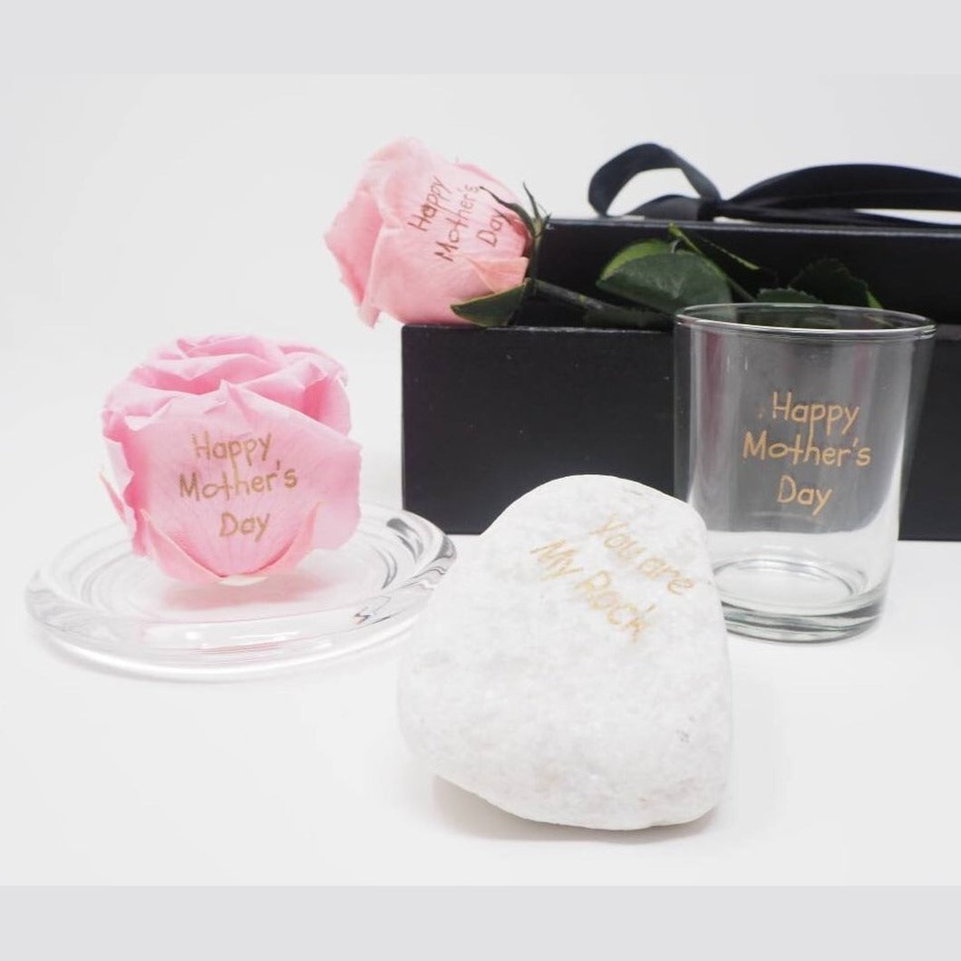 MBOS London Baby Pink Preserved Rose Printed With 'Happy Mothers Day' In a Glass Dome