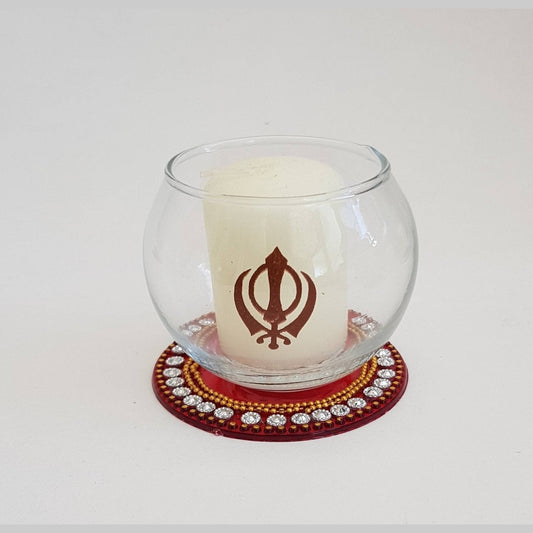MBOS London Sikh Khanda Printed Tealight Candle Holder - Set of 4