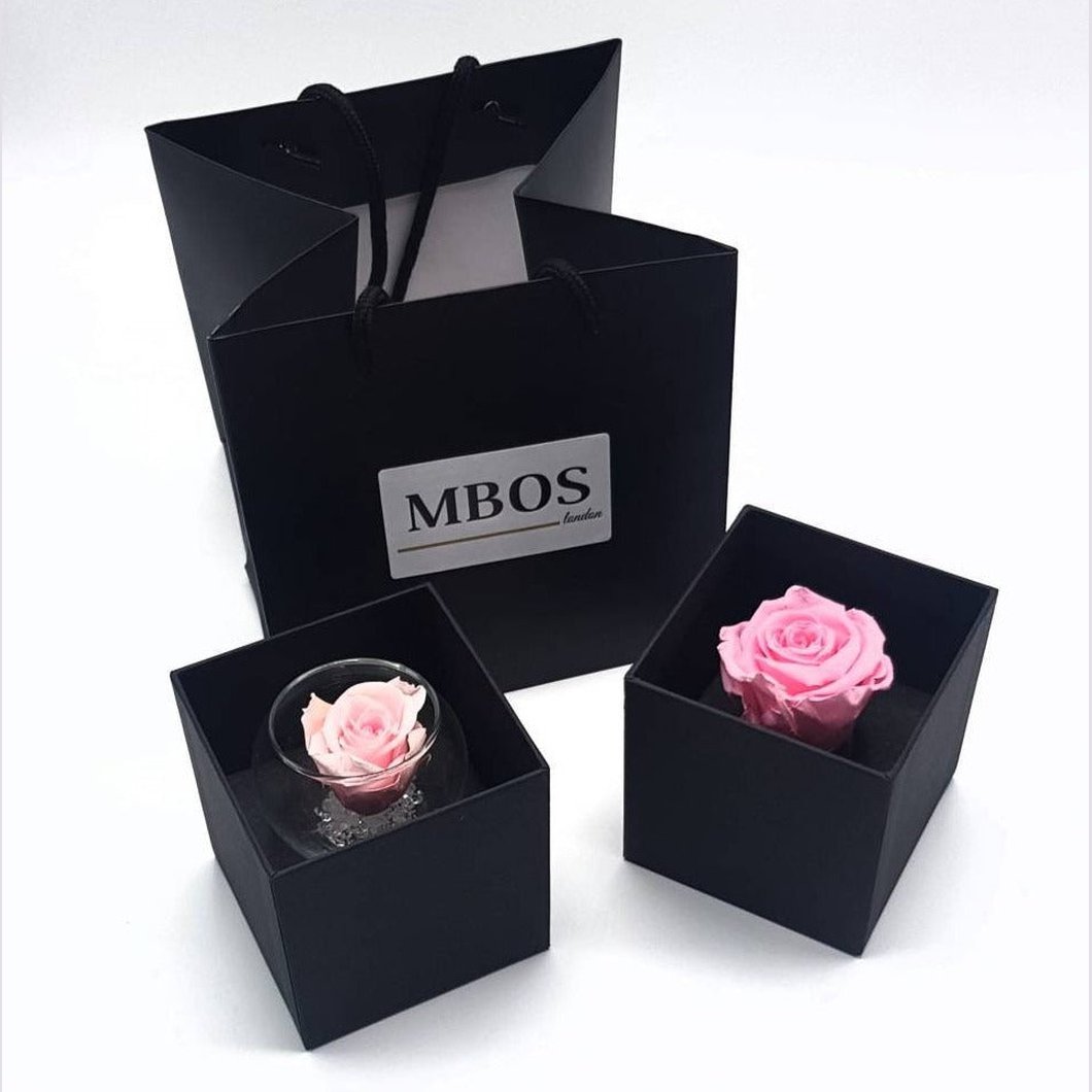 MBOS London Mini Preserved Rose In a Glass Tealight Holder - Various Colours