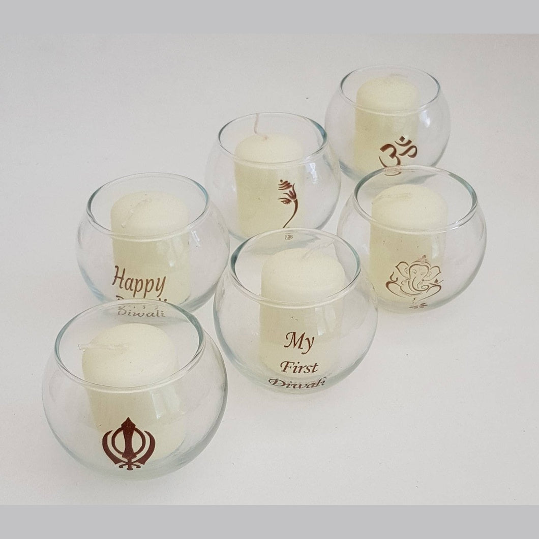 MBOS London Ganesh Printed Tealight Candle Holder - Set of 4