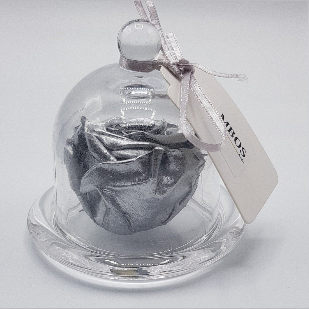 MBOS London Silver Preserved Rose Presented in a Glass Dome