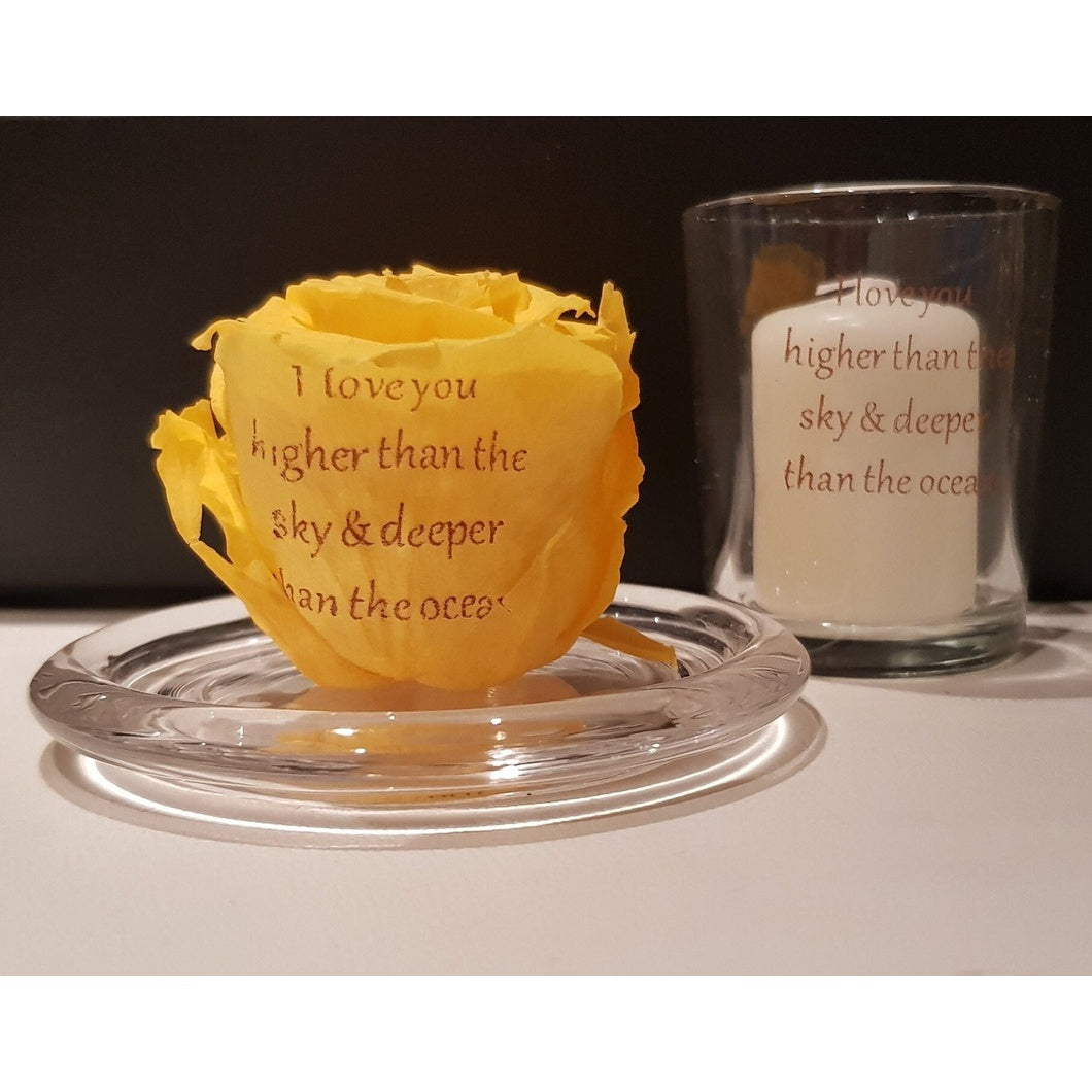 MBOS London I love You Higher Quote Printed Yellow Rose In a Glass Dome