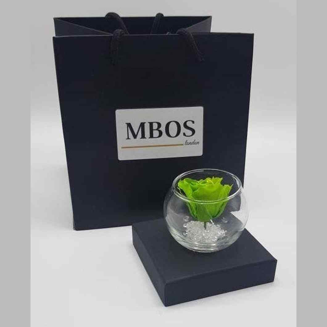 MBOS London Mini Preserved Rose With Crystals In a Glass Tealight Holder Presented In a Black Gift Box