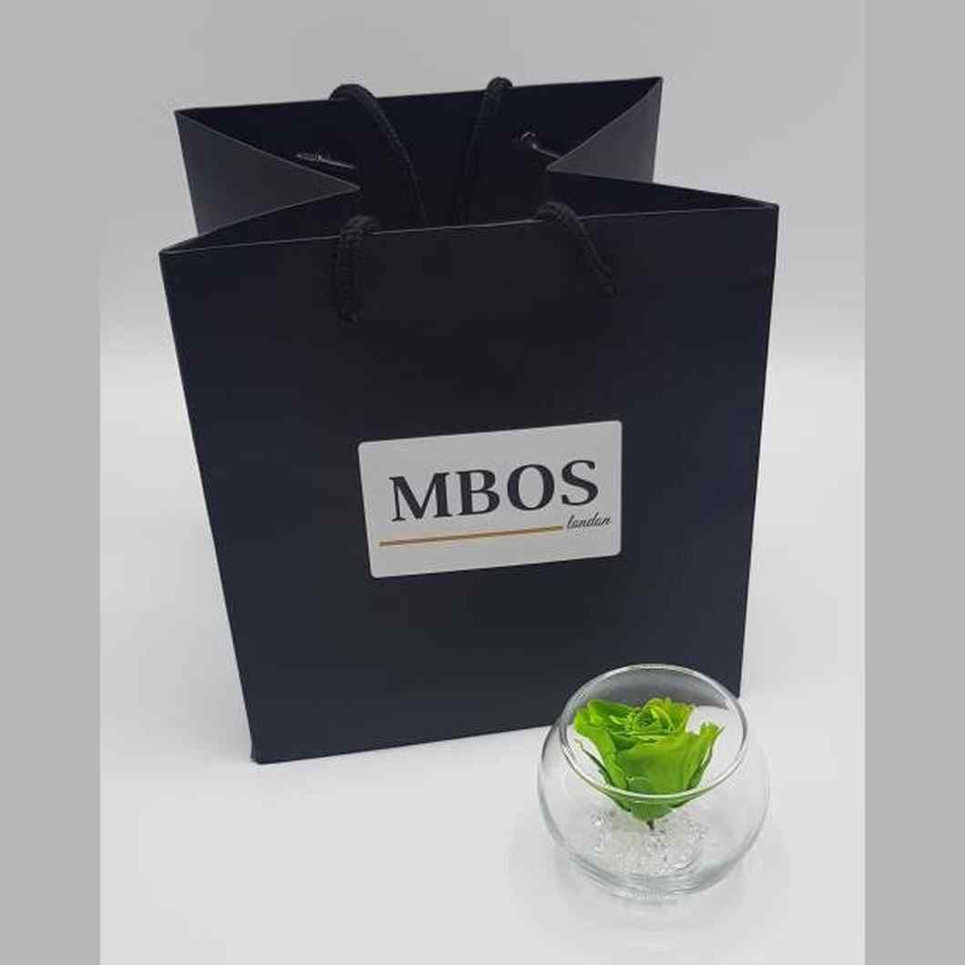 MBOS London Mini Preserved Rose With Crystals In a Glass Tealight Holder Presented In a Black Gift Box