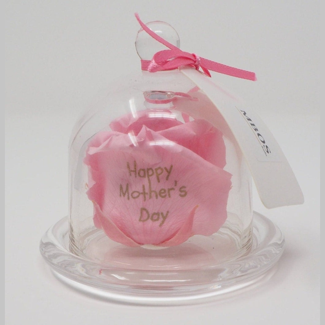 MBOS London Baby Pink Preserved Rose Printed With 'Happy Mothers Day' In a Glass Dome