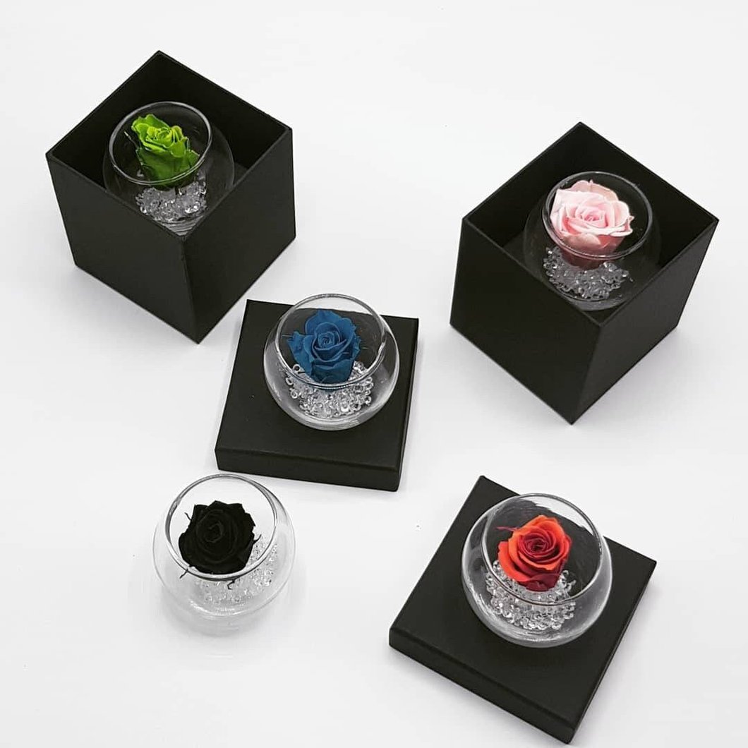 MBOS London Mini Preserved Rose In a Glass Tealight Holder - Various Colours