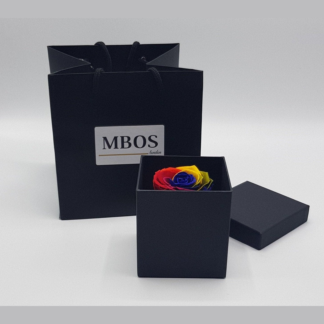 MBOS London Everlasting Rainbow Rose Presented in a Black gift Box